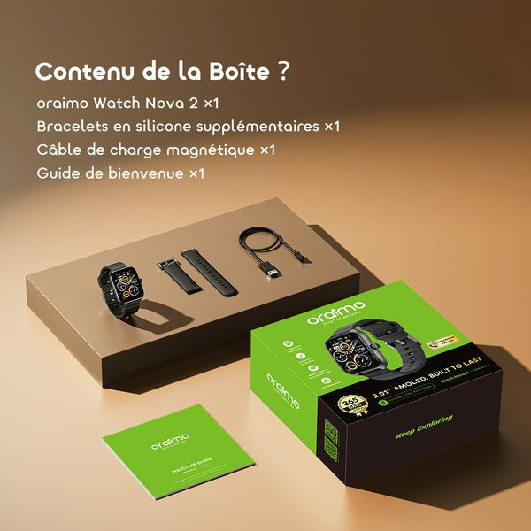 oraimo Watch Nova 2 Montre connectée à écran tactile incurvé AMOLED IP68 de 2,01 pouces