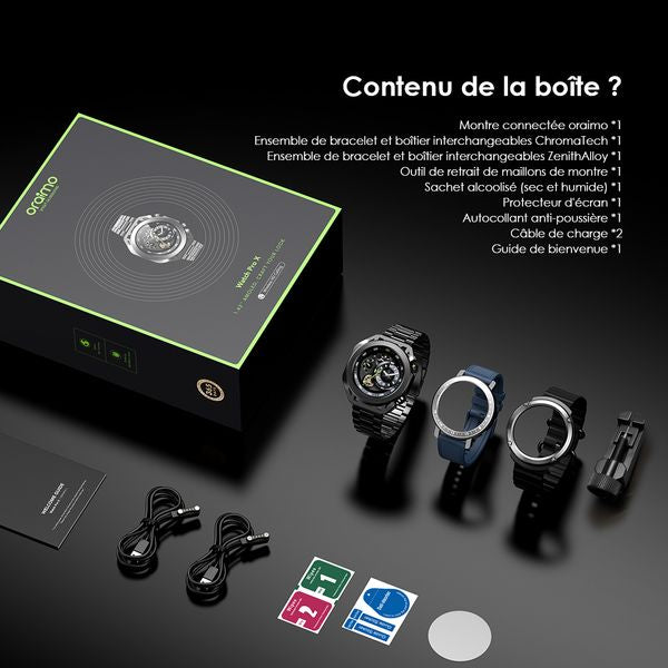 oraimo Watch Pro X montre connectée AMOLED 1.43'' IP68 avec 2 boîtiers et bracelets remplaçables
