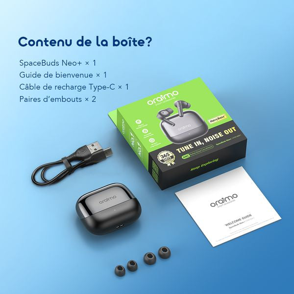 oraimo SpaceBuds Neo+ Écouteurs sans fil ANC Spatial Audio