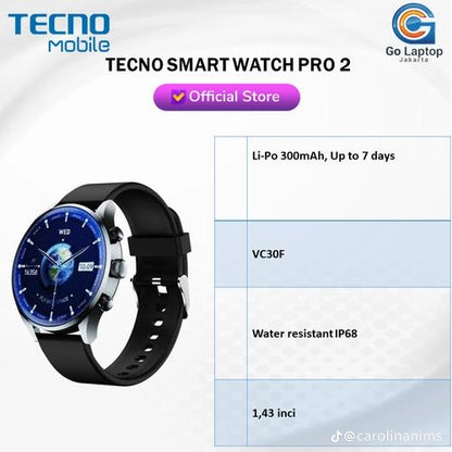 Tecno Watch Pro 2 Wp02 – Ip68 – 1,43″ Amoled – Appels Bluetooth – Moniteur De Santé – 110 Modes Sport