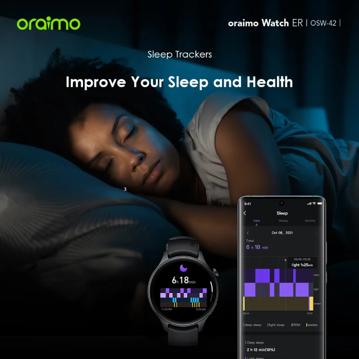 Montre connectée Oraimo ER OSW-42, écran AMOLED 1,43", étanche IP68 - Noir