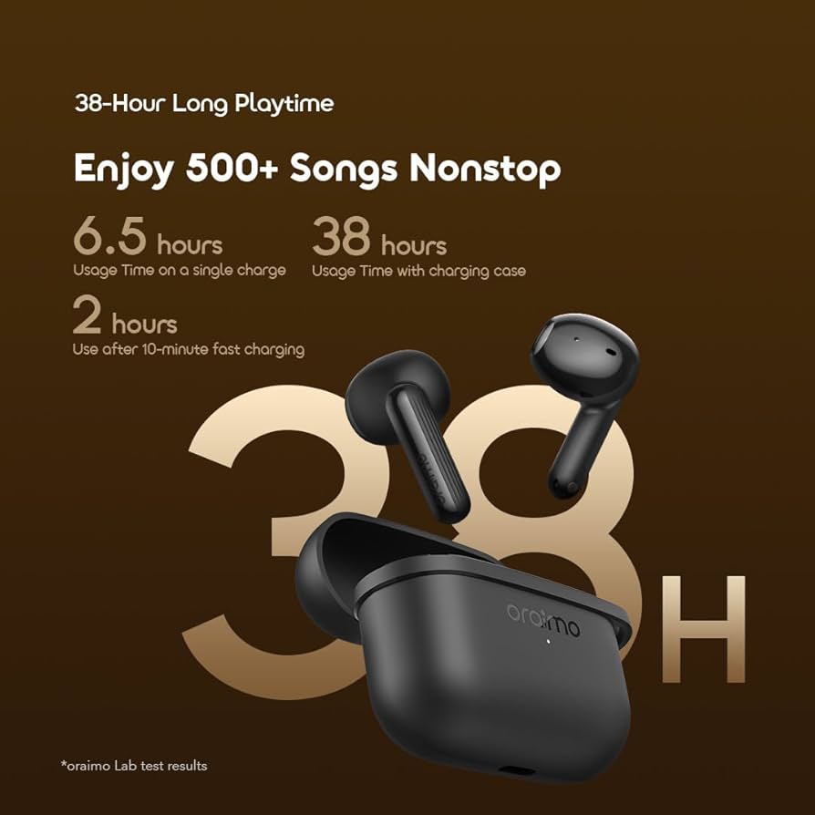 Oraimo OTW-324S SpaceBuds Air Écouteurs sans fil True Wireless avec confort semi-intra-auriculaire et 38 heures d'autonomie - Noir et Blanc