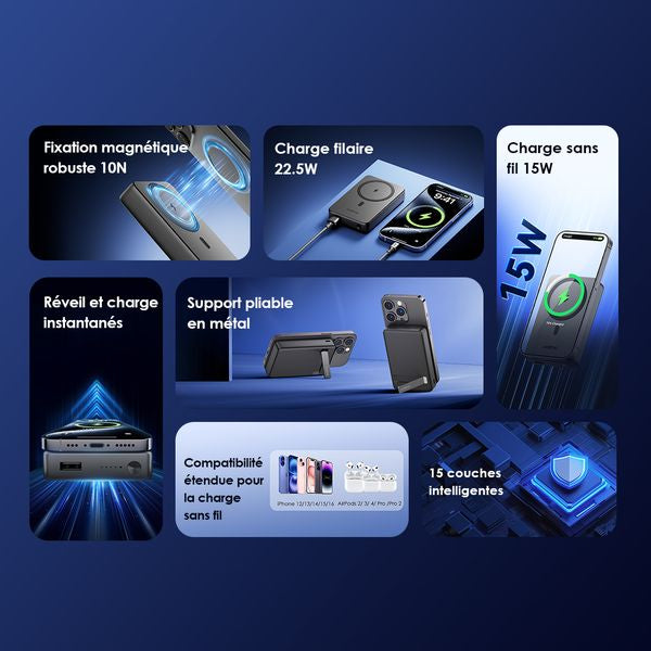 Batterie externe sans fil et filaire oraimo MagPower 15 10 000 mAh 38,5 W