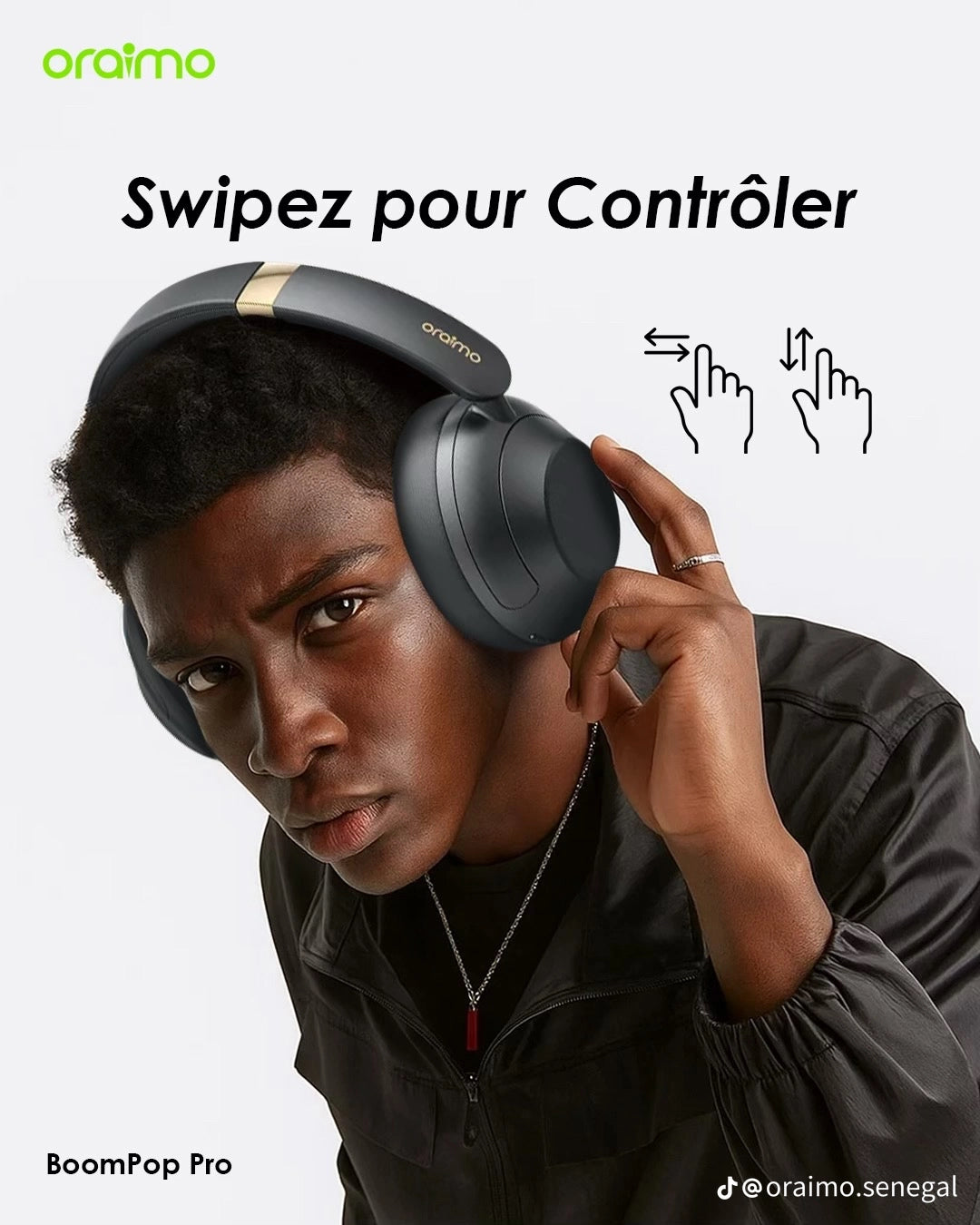 Casque audio sans fil Oraimo BoomPop Pro, 82 heures d'autonomie, hybride, ANC, supra-auriculaire, contrôle par glissement, OHP-917