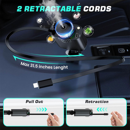 Chargeur voiture rétractable 5 en 1 avec aromathérapie et lumière des étoiles –