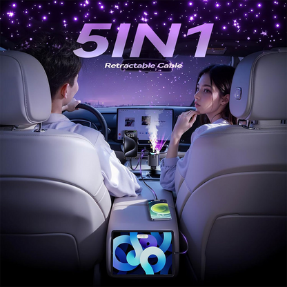 Chargeur voiture rétractable 5 en 1 avec aromathérapie et lumière des étoiles –