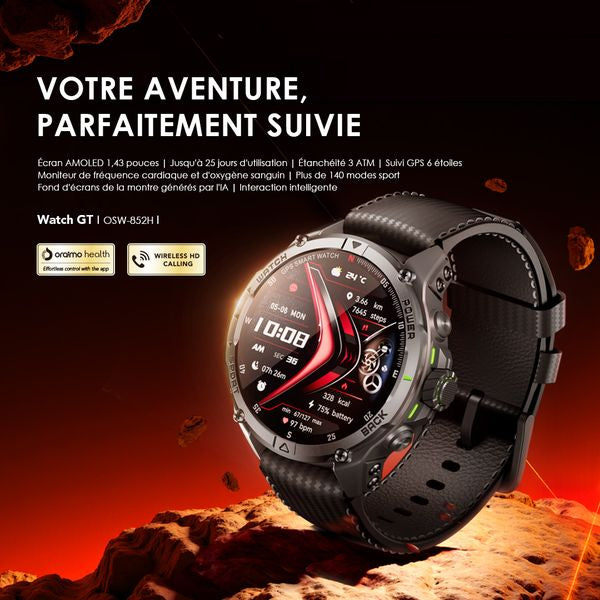 oraimo Watch GT Montre connectée GPS AMOLED 3ATM 1,43" avec deux bracelets interchangeables