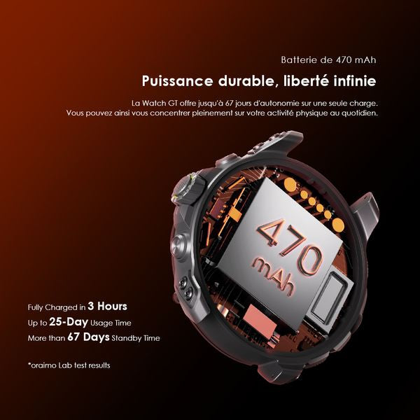 oraimo Watch GT Montre connectée GPS AMOLED 3ATM 1,43" avec deux bracelets interchangeables