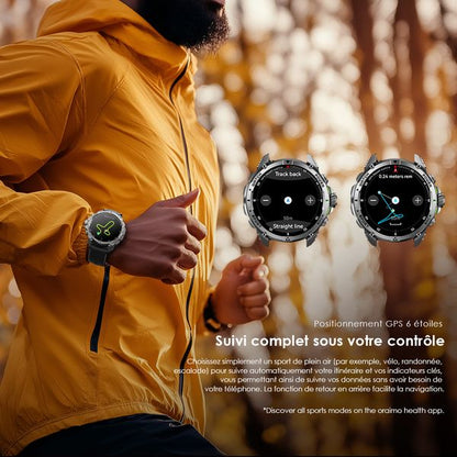 oraimo Watch GT Montre connectée GPS AMOLED 3ATM 1,43" avec deux bracelets interchangeables