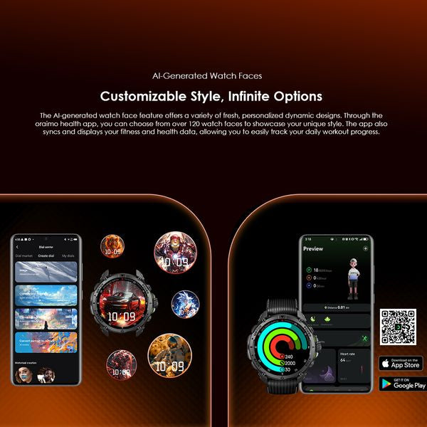 oraimo Watch GT Montre connectée GPS AMOLED 3ATM 1,43" avec deux bracelets interchangeables
