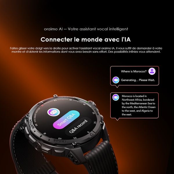 oraimo Watch GT Montre connectée GPS AMOLED 3ATM 1,43" avec deux bracelets interchangeables