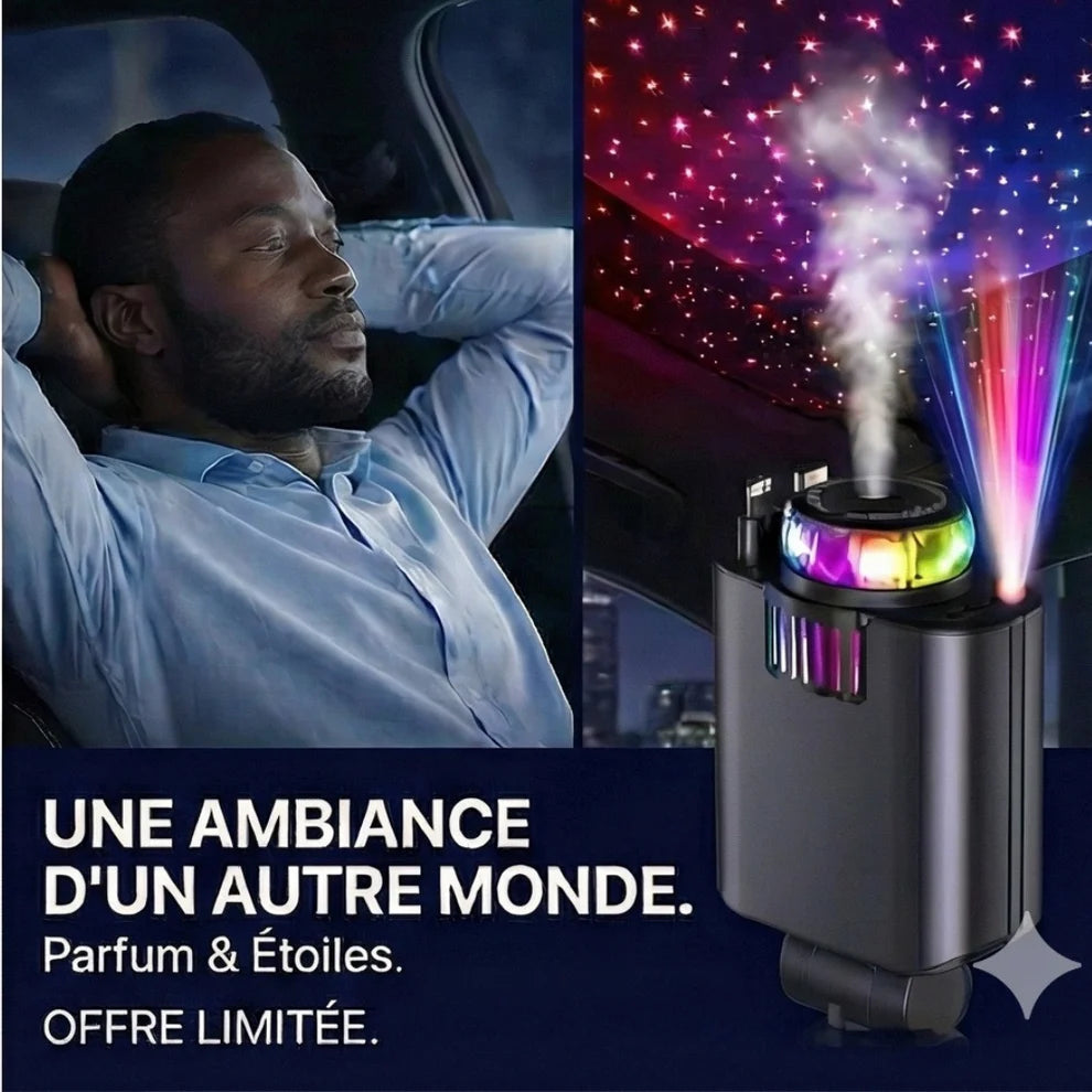 Chargeur voiture rétractable 5 en 1 avec aromathérapie et lumière des étoiles –